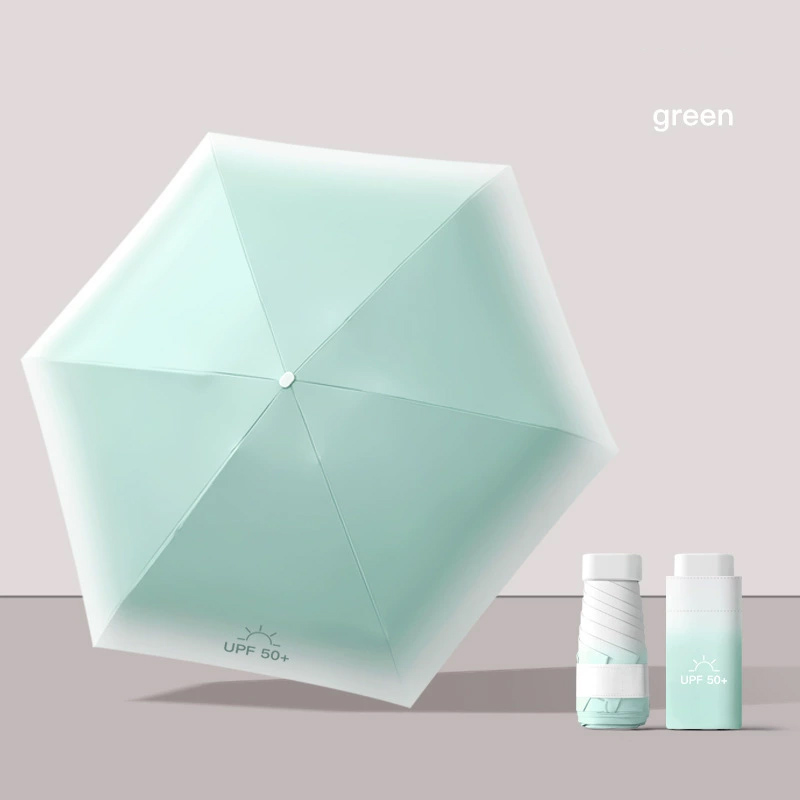 Flat 5-fold gradient umbrella reinforcement 6-bone sun protection sunshade umbrella folding umbrella anti-UV rain dual-purpose s: light green