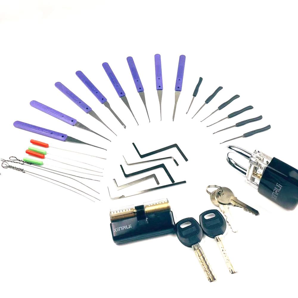 ! 2PCS Transparent Lock with 14pcs Broken Key Extractor Pick Set,2pcs Tension Wrench Tool Locksmith Kit: 5-F