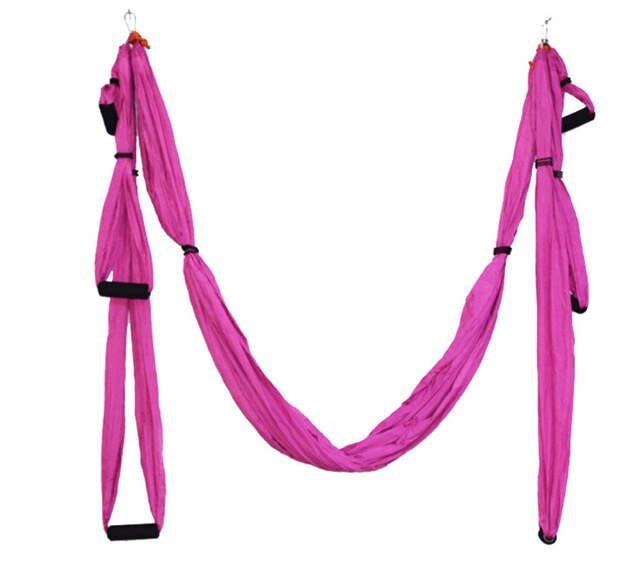 Yoga hängmatta swing fallskärm tyg inversion terapi anti-gravitation hög styrka dekompression hängmatta yoga gym hängande 6 grepp: Rosa