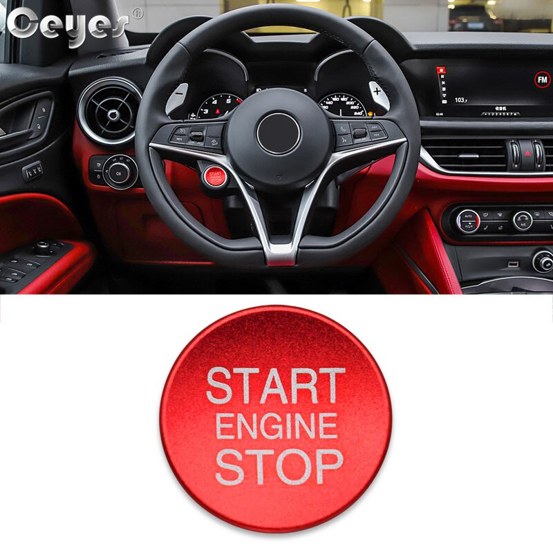 Ceyes Auto Interieur Accessoires Sticker Styling Ontsteking Start Motor Stop Knop Ring Fit Voor Alfa Romeo Stelvio 159 Mito Giulia: Start Cover Red
