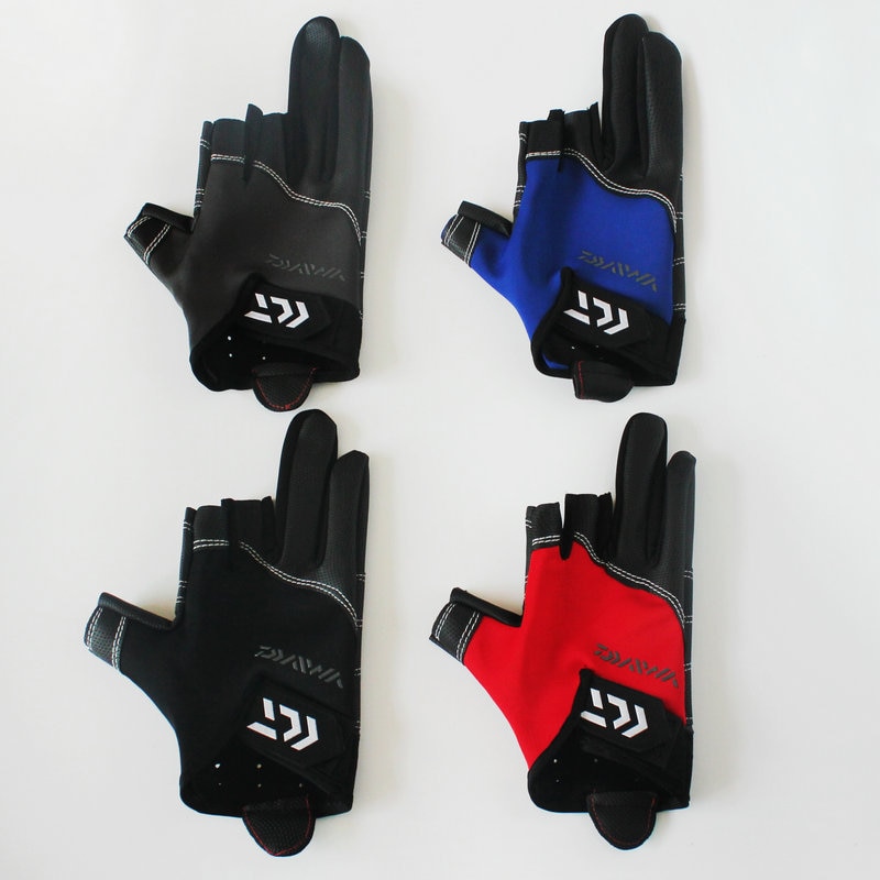 Daiwa 3 Vingers Cut Anti-Slip Zachte Vissen Handschoenen Duurzaam Outdoor Ademend Rijhandschoenen Water-proof Sport Handschoenen