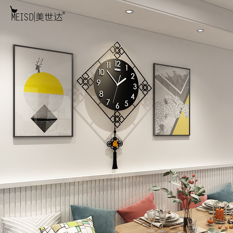 Chinese Style Silent Acrylic Large Decorative Pendulum Wall Clock Modern Living Room Home Decoration Wall Watch Stickers