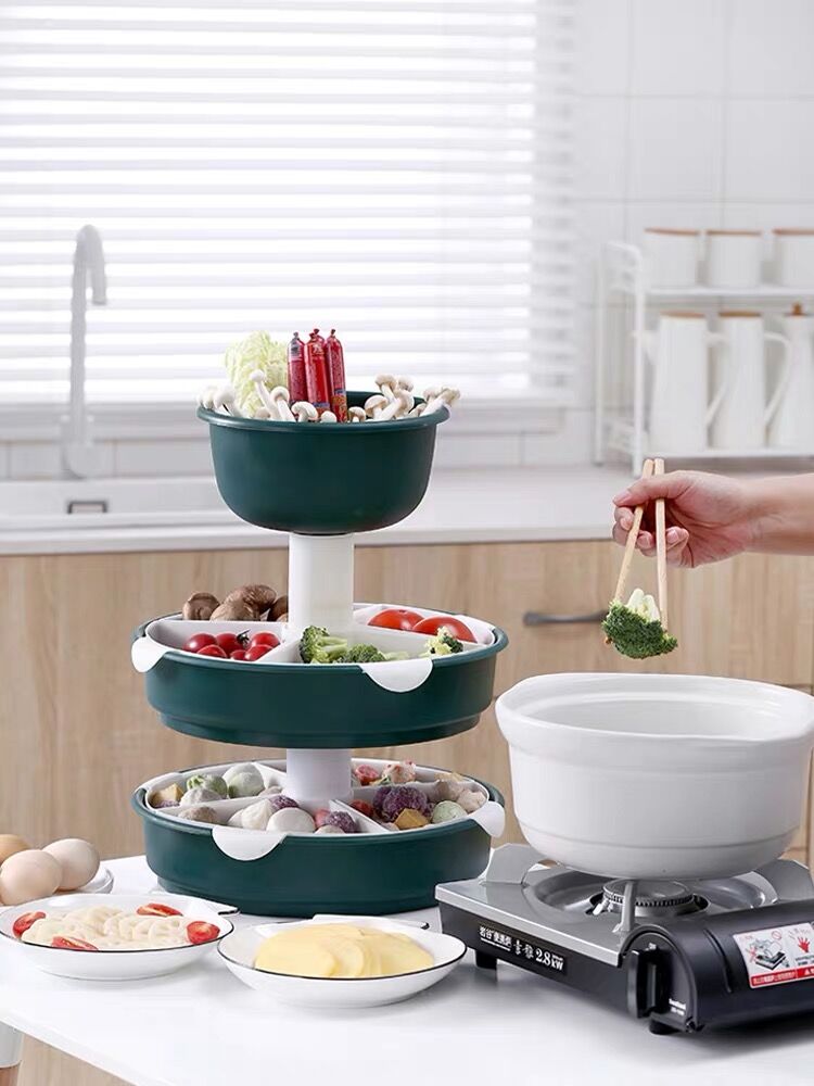 Pot Food Plate Vegetable Platter Kitchen Plastic Household Three-Layer Washing Basin Drain Basket Fruit Plate Side Dish