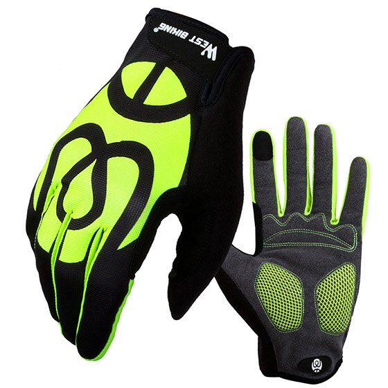 WEST BIKING Bicycle Glove Full Finger GEL Anti-Slip Touch Screen MTB Road Bike Men Women Outdoor Sport Breathable Cycling Gloves: Green / L