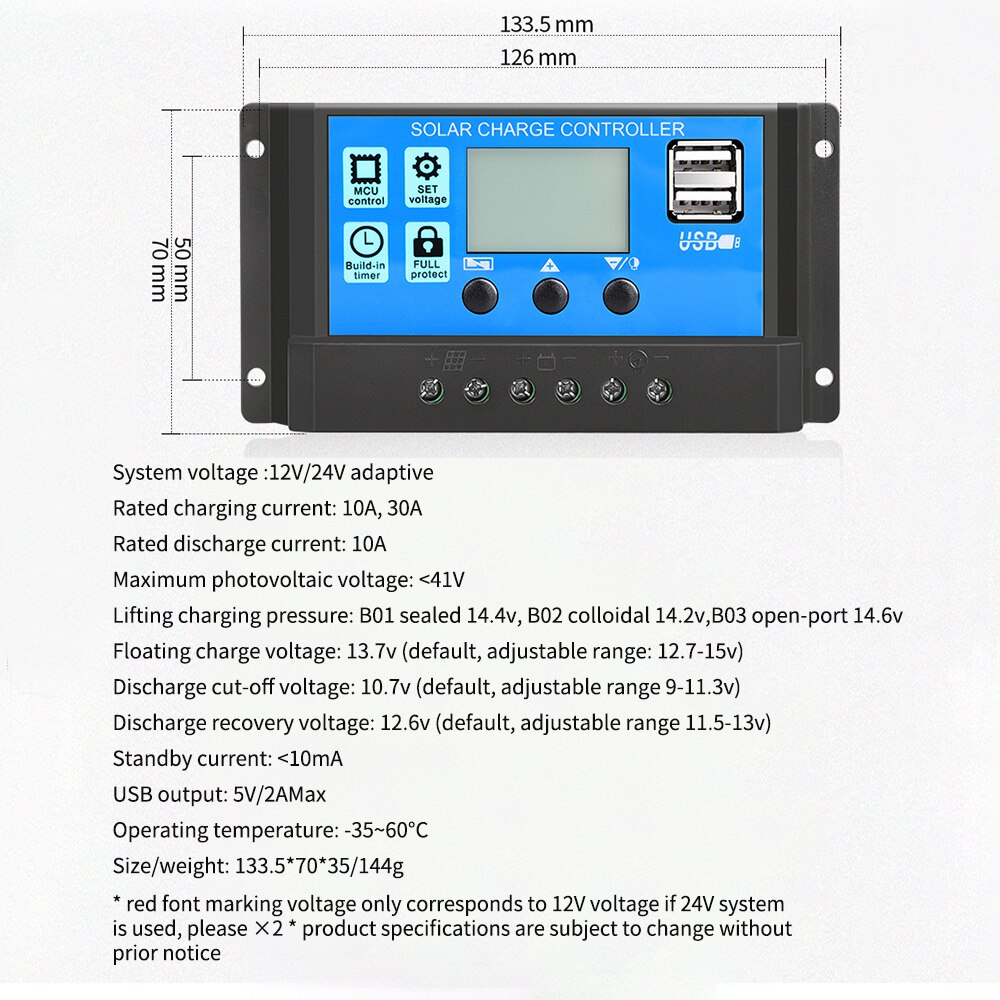 Auto Solar Controllers For Home 10A /30A LCD MPPT Solar Panel Battery Regulator Charge Controller Dual USB With 5V/2A