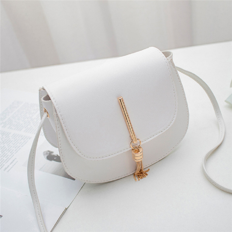 Vrouwen Mode PU Lederen Solid Hasp Schouder Messenger Bags Dame Mini Fringe Kwasten Shell Handtassen: WHITE