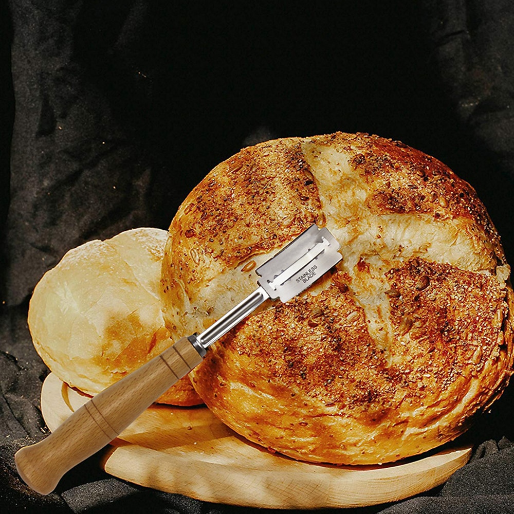Trähandtag french toas fräsar specialbröd bågbågskniv 5 st utbytesblad western baguette skärande bagelskärare