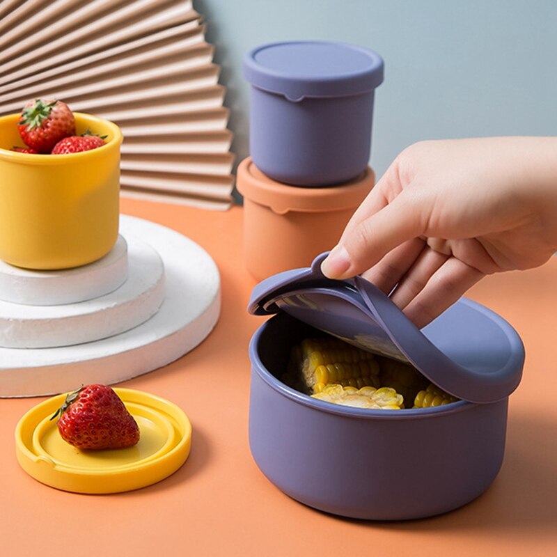 2PCS Sealed Lid Silicone Food Storage Container for Kitchen Lunch Box Meal Container