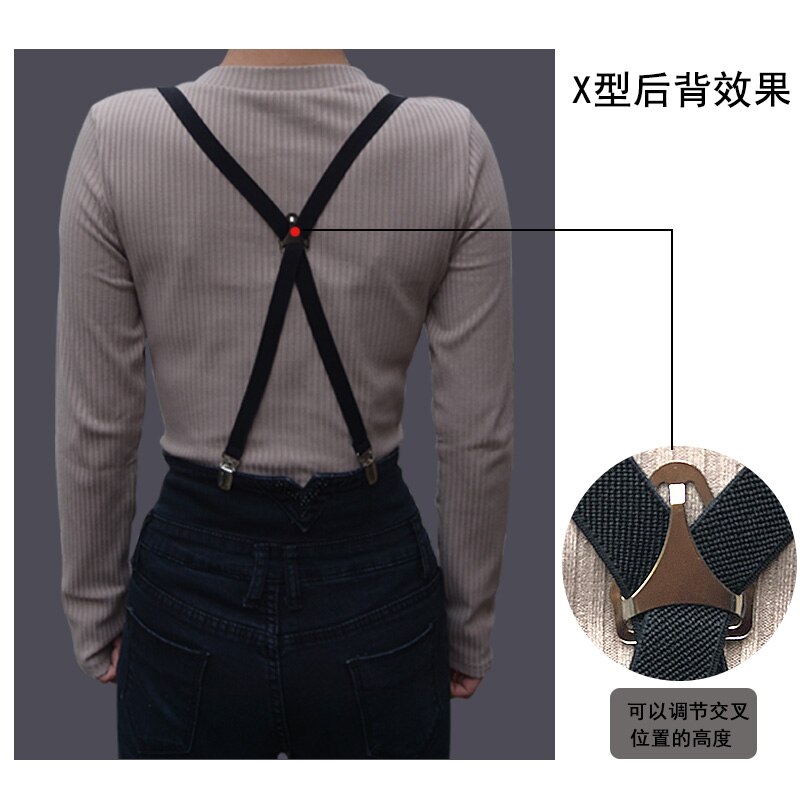unisex women 1.5 cm wide elastic suspenders adjustable suspenders with box: x black