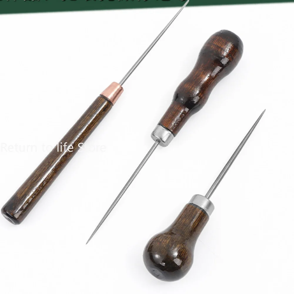 Leather Wooden Handle Awl DIY Tools For Leather Craft Stitching Sewing Accessories Sewing Stitching Awl