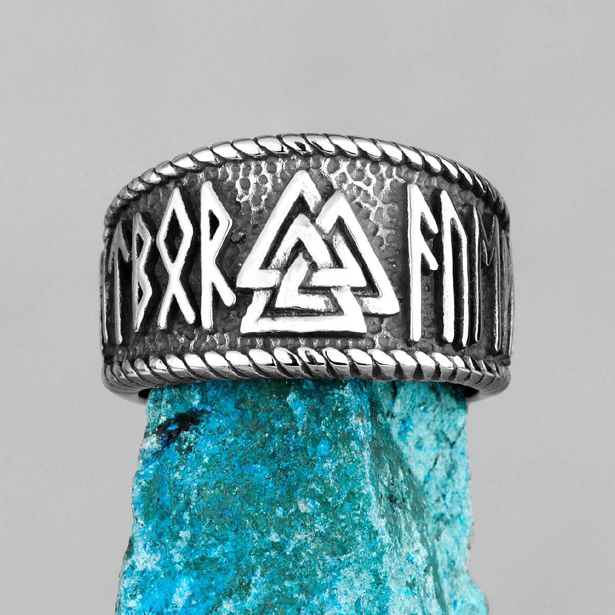 Norse Mythology Viking Odin Triangle Stainless Steel Mens Rings Cool for Male Boyfriend Biker Jewelry Creativity