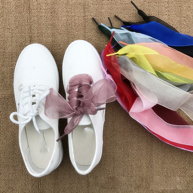 1 Paar 110Cm Mode Shoestrings Vrouwen Schoenveters Platte Zijde Satijn Lint Veters Sneakers Sport Schoenen Kant Boog