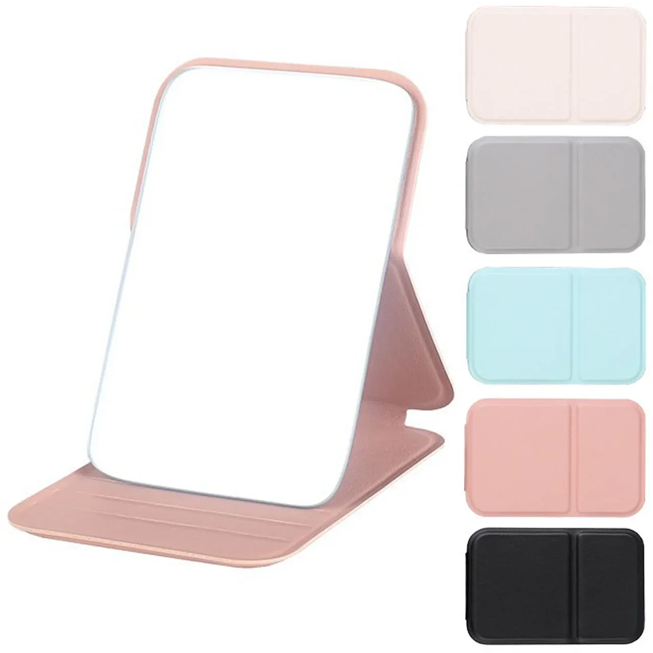 Desktop make-upspiegel Effen kleur PU-leer Eenvoudige draagbare draagbare make-upspiegel Opvouwbare student Compacte schattige zakspiegel