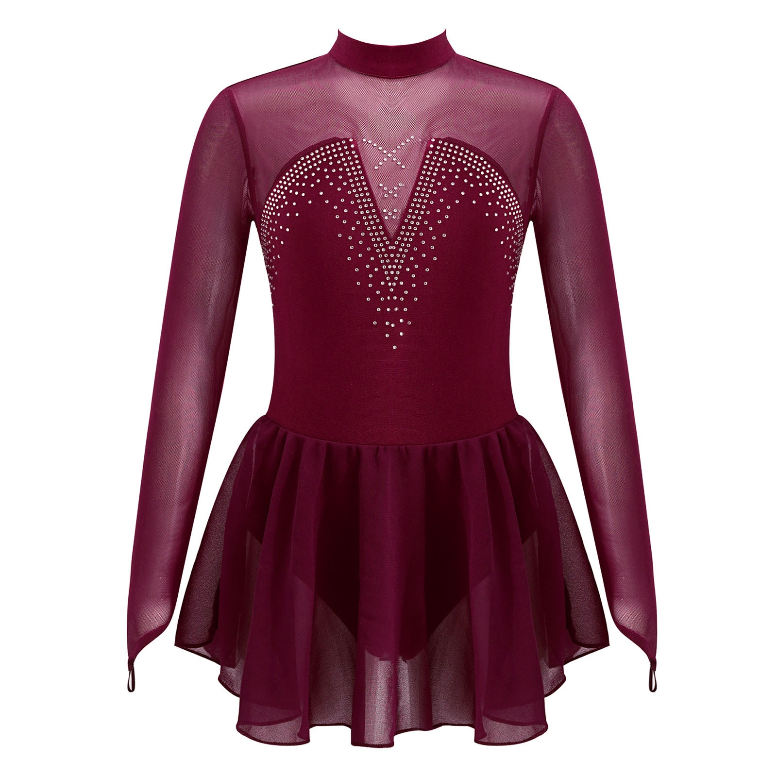 Vestito da ballo per bambini pattinaggio di figura vestito da ballo scintillante strass maglia giuntura ballerina balletto ginnastica allenamento Tulle tutù vestire: 10 / borgogna
