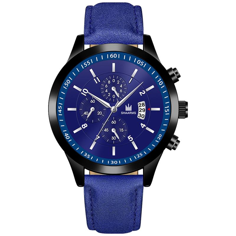 Shaarms herenhorloge met zwarte leren band, quartz polshorloge, sporthorloge voor heren, relogio masculino, reloj hombre: B