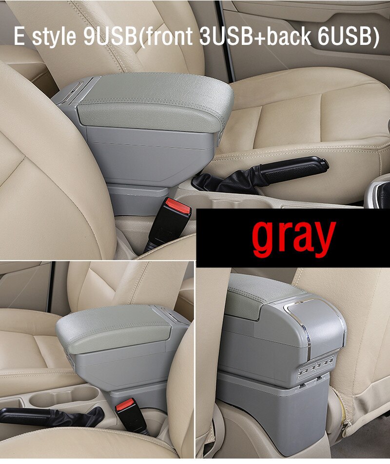 For Dacia Sandero armrest box central Store content Storage box Dacia stepway armrest box with cup holder ashtray 9USB interface: E style gray