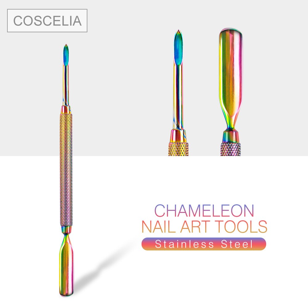 COSCELIA-empujadores de cutículas de acero inoxidable, 1 pieza, para manicura y pedicura, removedor de piel muerta, empujador de doble cara, herramienta de limpieza artística para uñas: 08