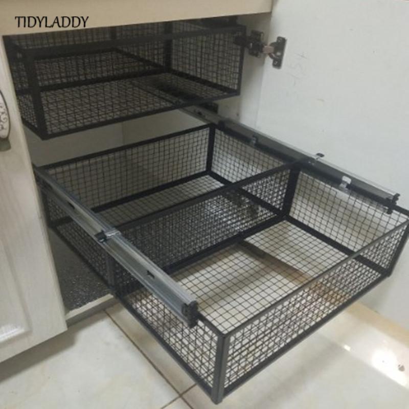 Diy Schrank Schublade Korb Küche Lagerung Regal Organizer Schiebe Schrank Korb Herausziehen Metall Schublade Typ Gittergewebe Korb