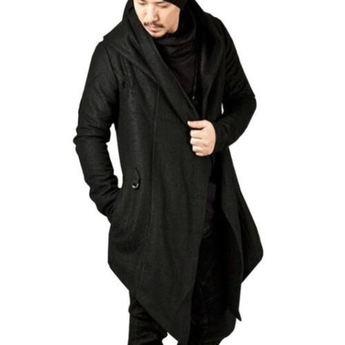 Männer Casual Mit Kapuze Graben Herbst Winter Kleidung Langarm Strickjacke Dünne Graben Solid Mantel Mantel Streetwear Männlichen Mantel: Black / XL