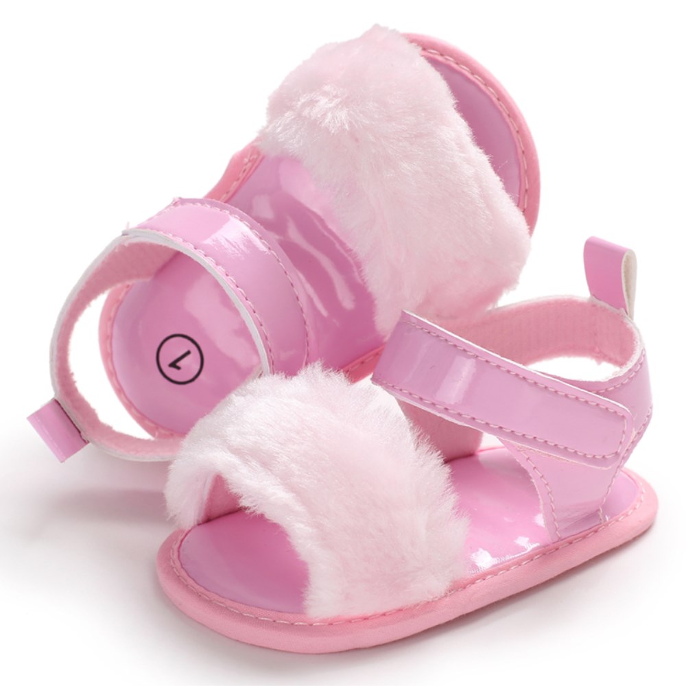 Infant Baby Girl Faux Fur Sandals Shoes Soft Sole Toddler Baby Summer Shoes Clogs Prewalker: Pink / 0-6 Months