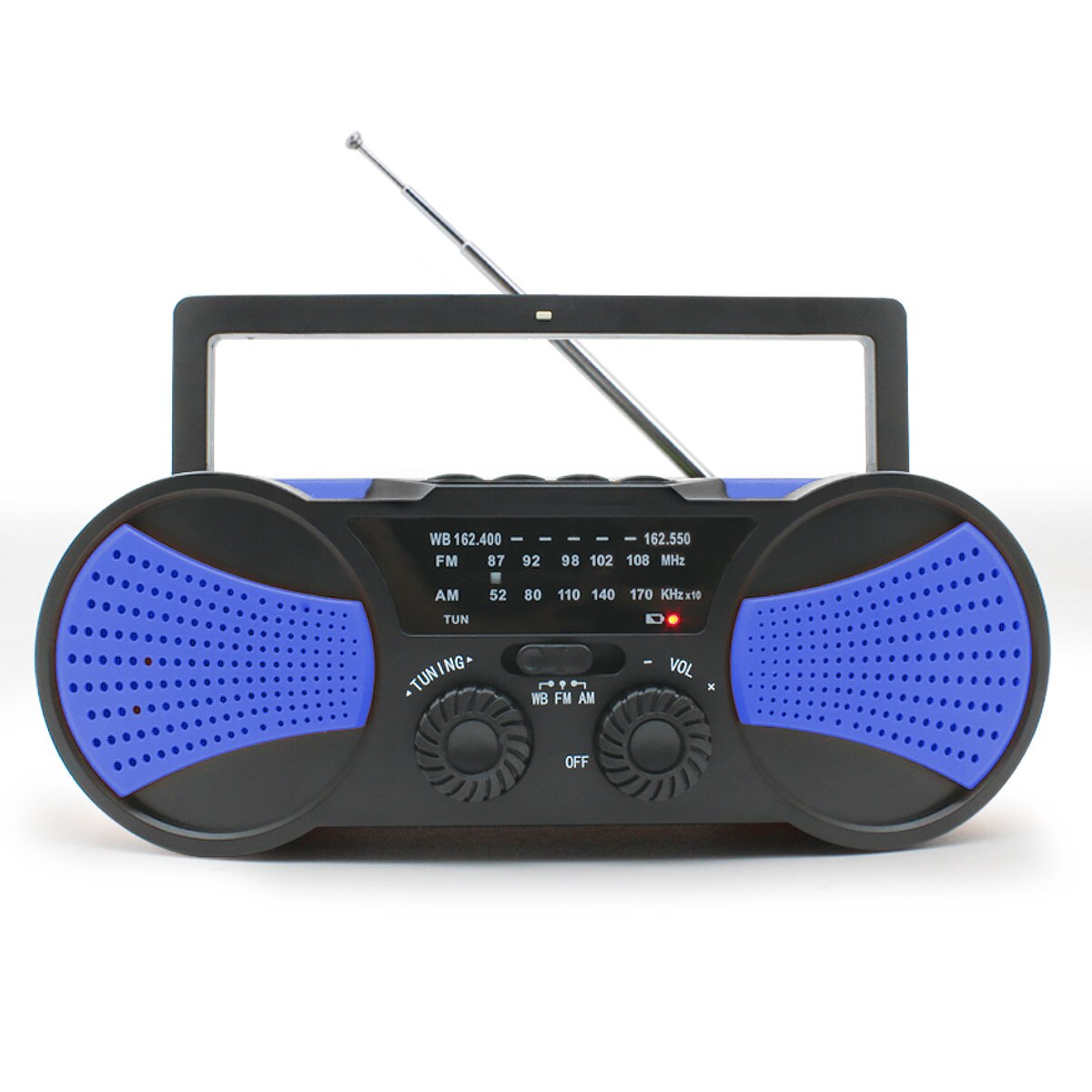 Solar Power WB Crank Emergency Power Bank Hand Crank Self Powered AM/FM Weather Portable Radio 2000mAh Rechargeable: Blue