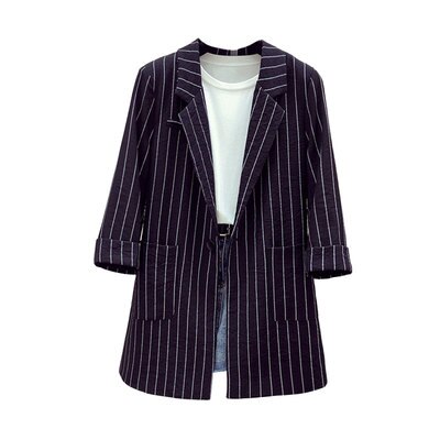 Enkelrijs gestreepte damesblazer met zakken, dunne jasjes, damesblazers, bovenkleding, plus size