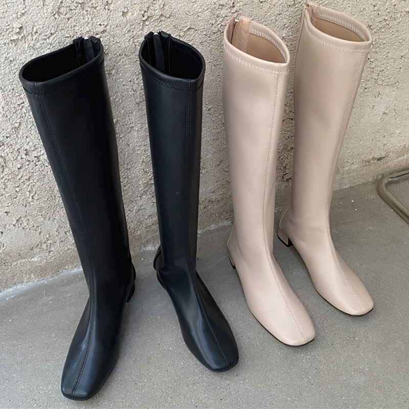 frau Flache Lange Stiefel Lasdies Kniehohe Booties strecken Weiche Leder Martin Botas Korea Reißverschlüsse Luxus Schuhe