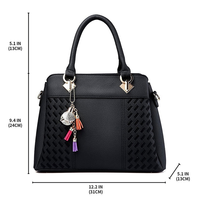 Women Handbags Tassel PU Leather Totes Bag Top-handle Embroidery Crossbody Bag Shoulder Bag Lady Simple Style Hand Bags