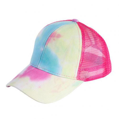 Udendørs kvinder slipsfarve anti sol justerbar bomuld baseball cap mesh hestehale hat til udendørs slipsfarve åndbar baseball cap hatte: Rosenrød