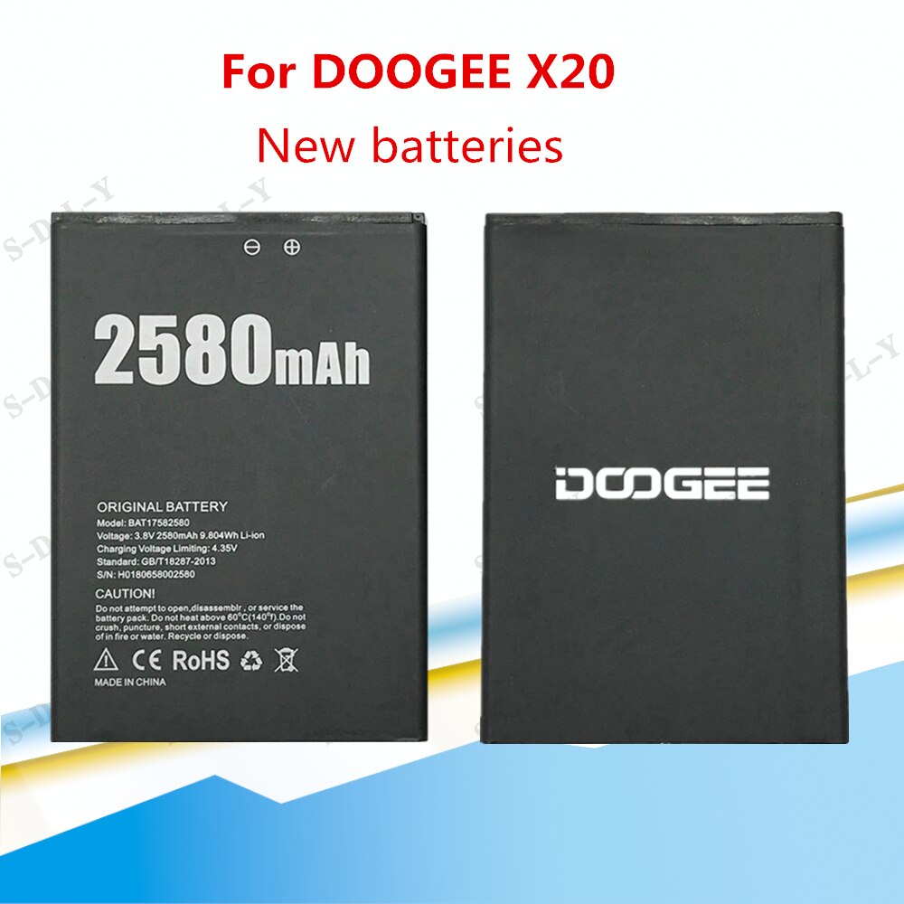 Doogee X20 Batterij 2580Mah 100% Vervanging Accessoire Accu Voor Doogee X20 Smart Telefoon