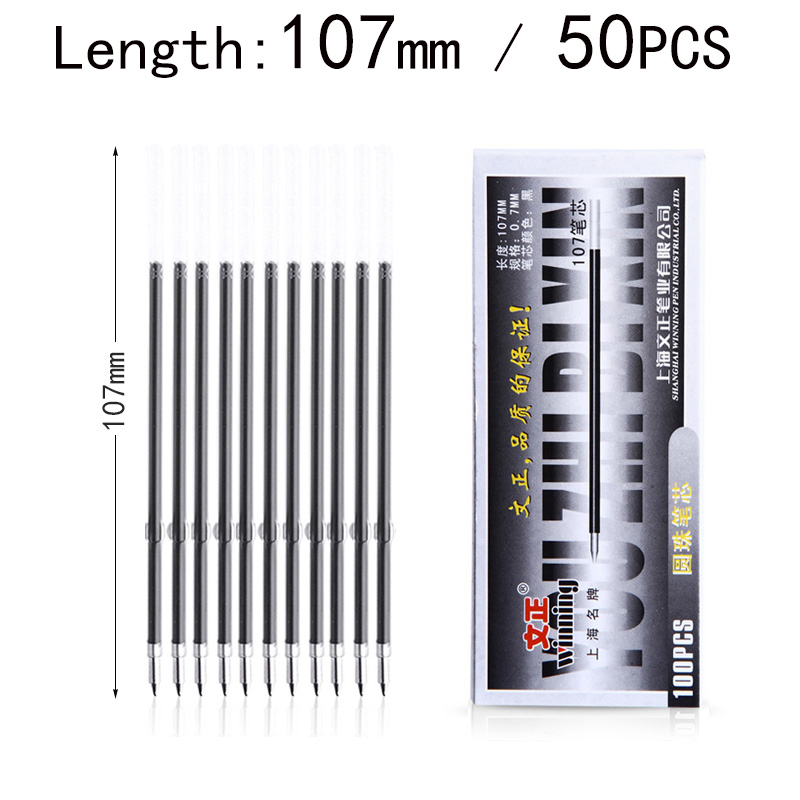 50 Stks/set 0.7 Mm Balpen Vulling Zwart Rood Blauw Inkt Kantoorbenodigdheden Universele 107 Mm Lengte Druk Vervangbare Schrijven vullingen: 50pcs Black 107mm