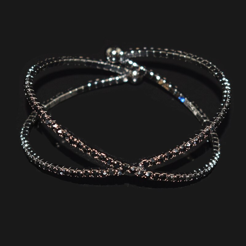 Deluxe Rhinestone Bracelet Gold Silver Plated Crystal Openwork Bangle Jewelry for Women Bangle Girl: black