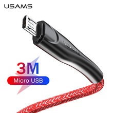 USAMS 3m 2m 1m Micro Usb-kabel voor Xiaomi Redmi Micro USB Lader Datakabel Android microusb kabel voor Samsung s7 oplaadsnoer