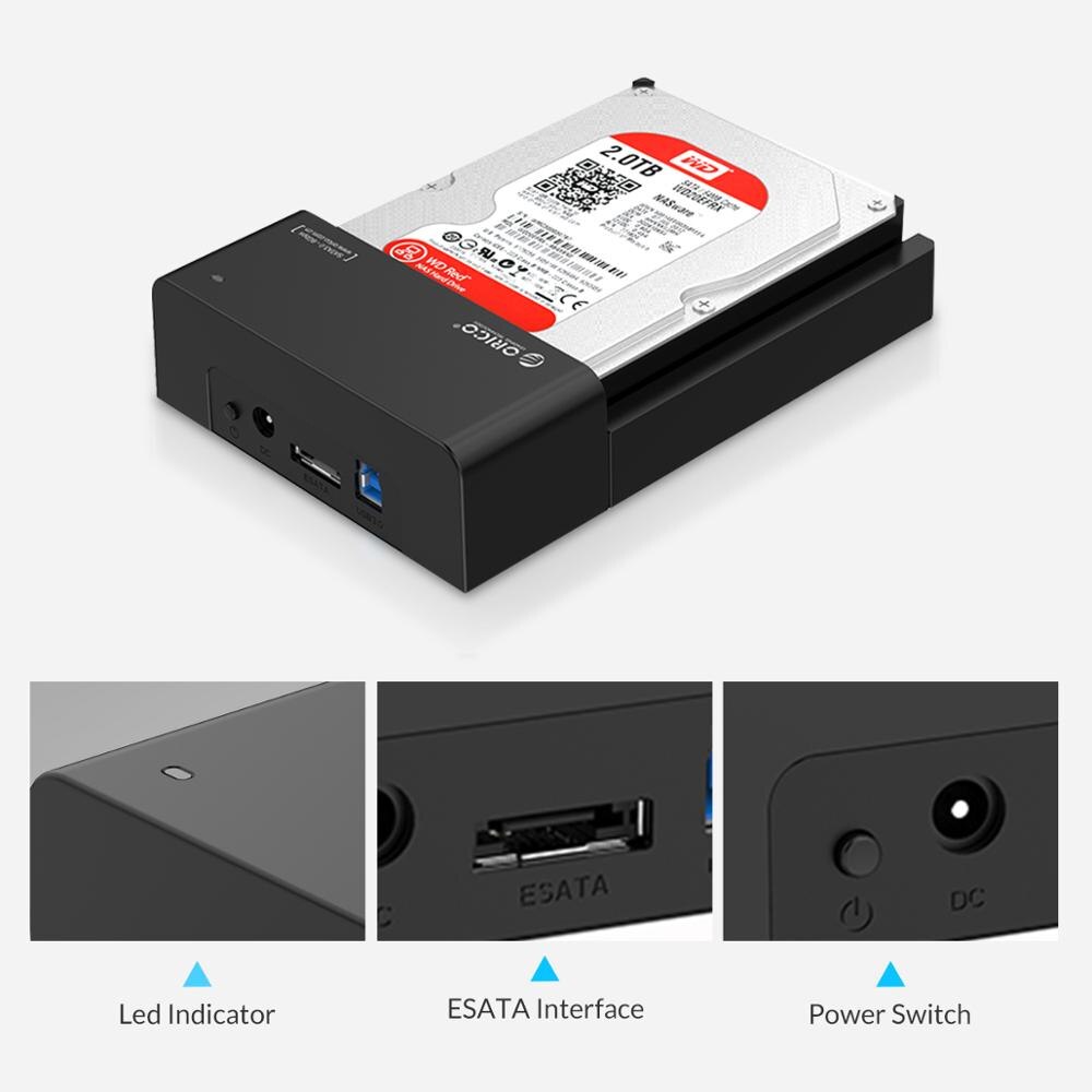 ORICO 2.5 3.5inch HDD Caddy Tool-Free SATA to USB Type B ESATA External SSD Enclosure up to 8TB HDD Docking Station for Laptop