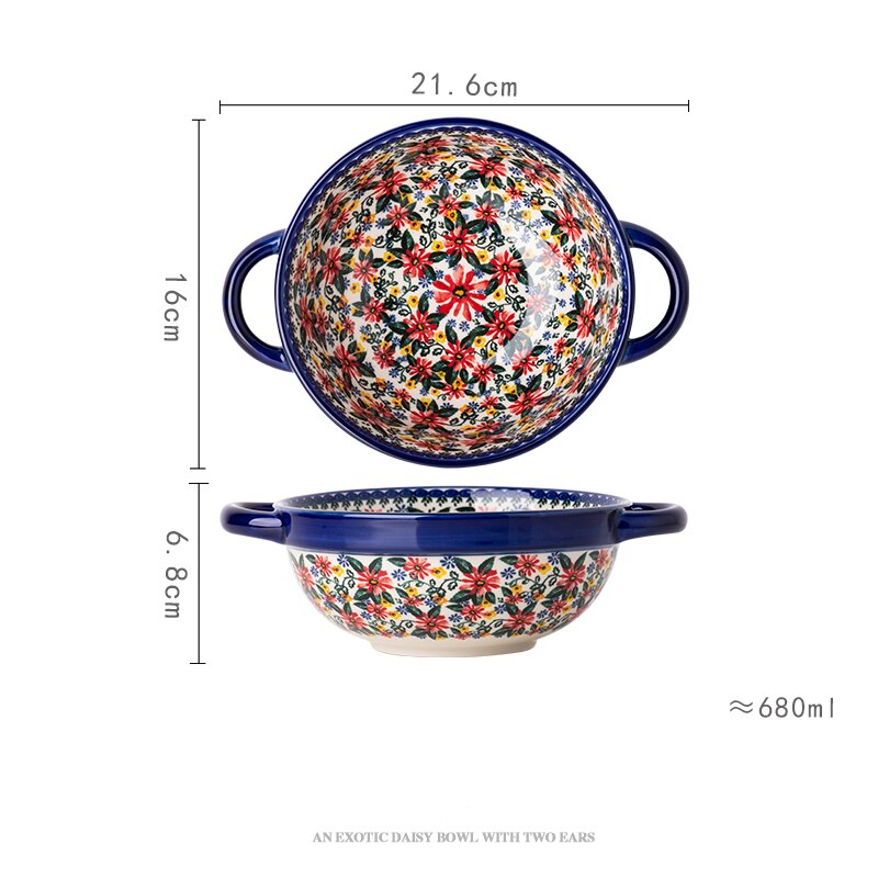 Vajilla de cerámica de Polonia para ensalada, juego de platos de tazón para platillo, plato de pescado de 13 pulgadas, tazón de fideos Binaural, olla de sopa de 2L: binaural noodle bowl