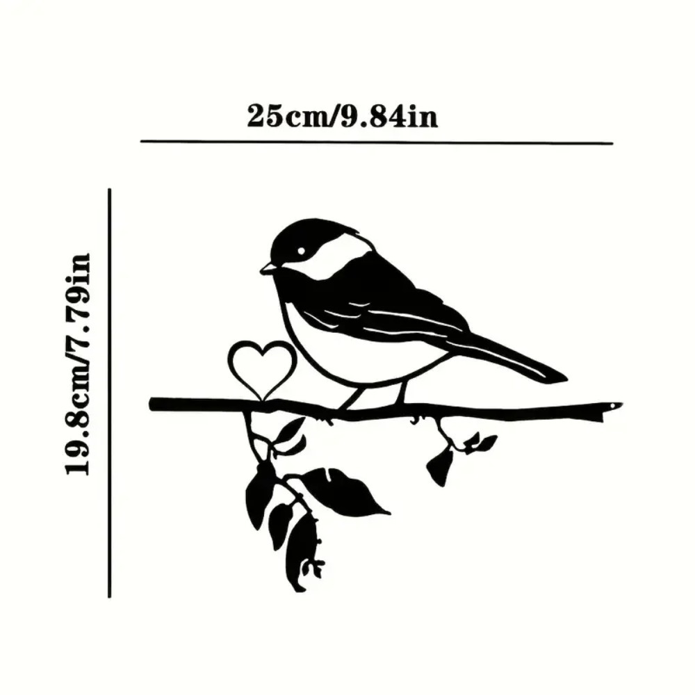 Spætte på gren stål silhuet metal vægkunst hjem have gårdhave udendørs statue pæl dekoration perfekt: Sort