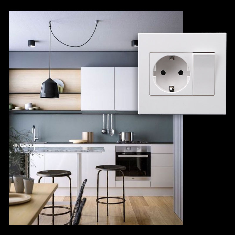 1 Gang 1 Way Wall Switch Socket EU German/French Standard Push Button Switch With Socket Panel Wall Light Switch 16A 250V