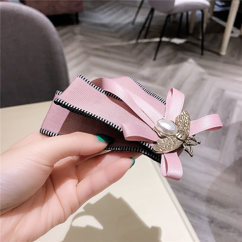 nueva coreana para mujeres bonito lazo de abejas Rosa Cinta Larga broche grande para chica Corsage pajarita