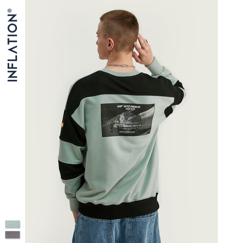 inflacja mężczyźni kontrastowa kolorowa bluza Streetwear 2020 raglanowa rękaw tkanina polarowa luźna bluza męska jesień sweter 9649W