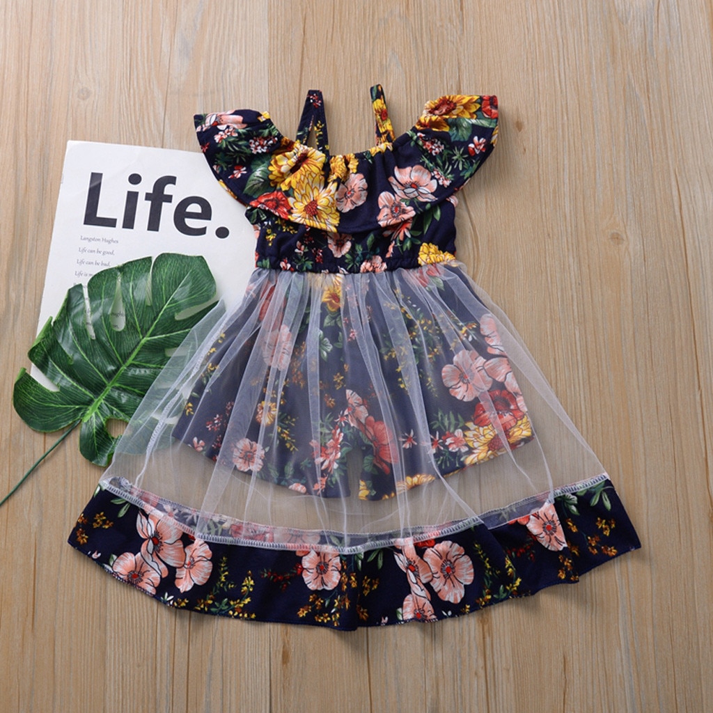 Nuovi Bambini di Estate Della Ragazza Abiti Senza Maniche Abiti Del Bambino Del Bambino Delle Ragazze di Fiore Della Maglia Floreale Dell'increspatura Della Maglia Vestiti di Estate del Vestito # P30