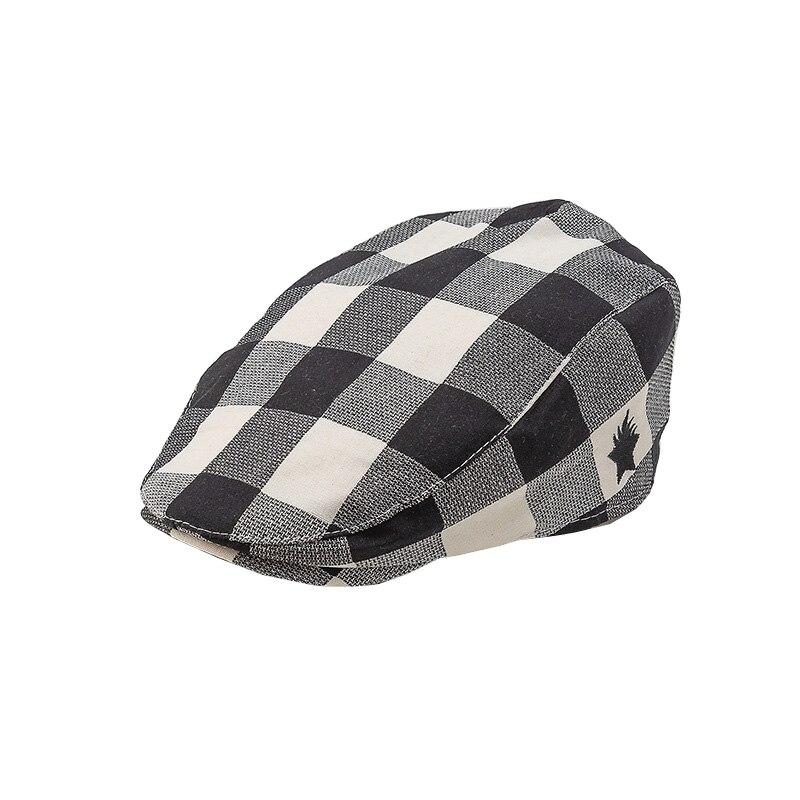 Baby Hat for Boys Cotton Plaid Baby Boys Hat England Vintage Cotton Kids Beret Cap for Children 5 Colors: Black