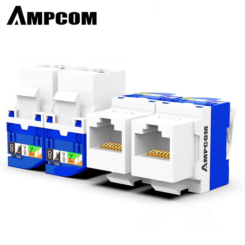 AMPCOM 10-Pack CAT6 RJ45 Tool-Less Keystone Jack, No Punch Down Tool Required UTP Module Connector White