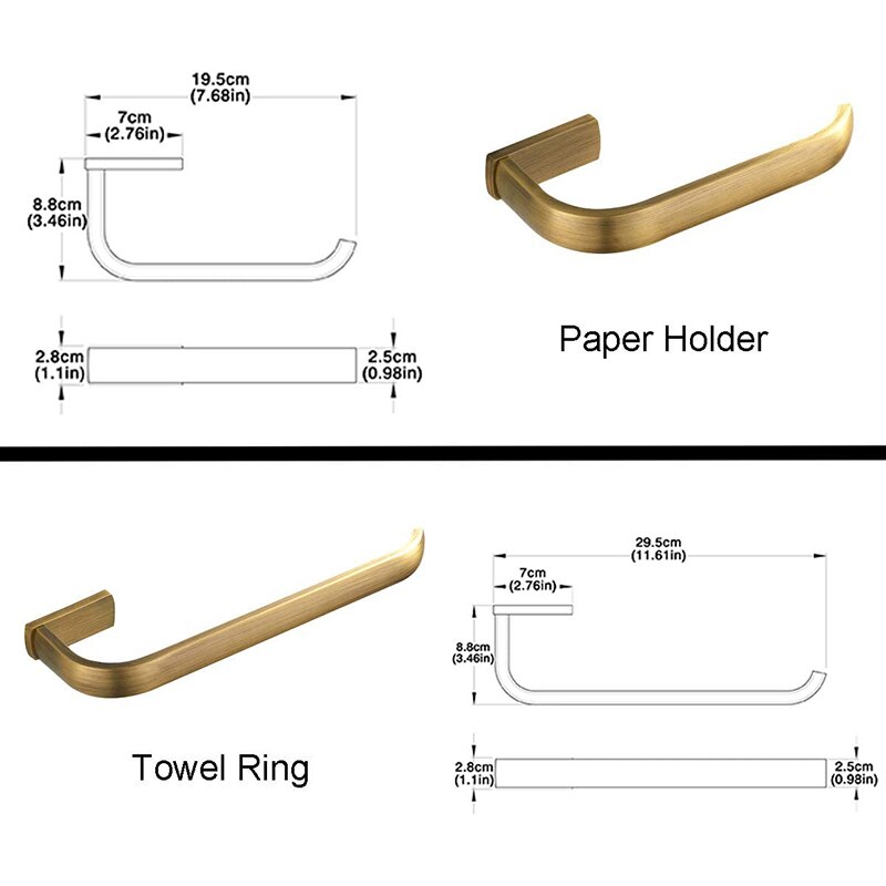 2pc sæt badeværelsestilbehør - håndklædering og toiletrulleholder antik messing vægmonteret, børstet bronze
