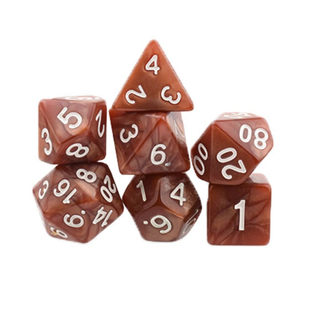 7pcs/set Games Gaming Dices Multi-sided Dices Desktop Game Accessories Multi Faceted Acrylic Dice Suit: Coffee Color