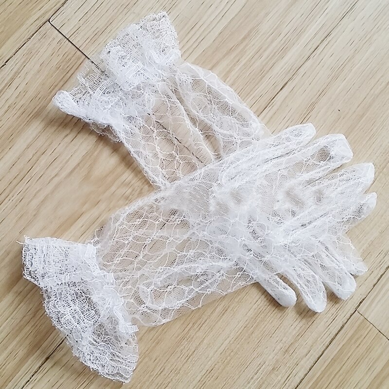 Girls Wedding Gloves Mesh Bow Pearl Princess Party Supplies Bride Dress Gloves Cosplay Performance Lace Gauze Transparent Gloves