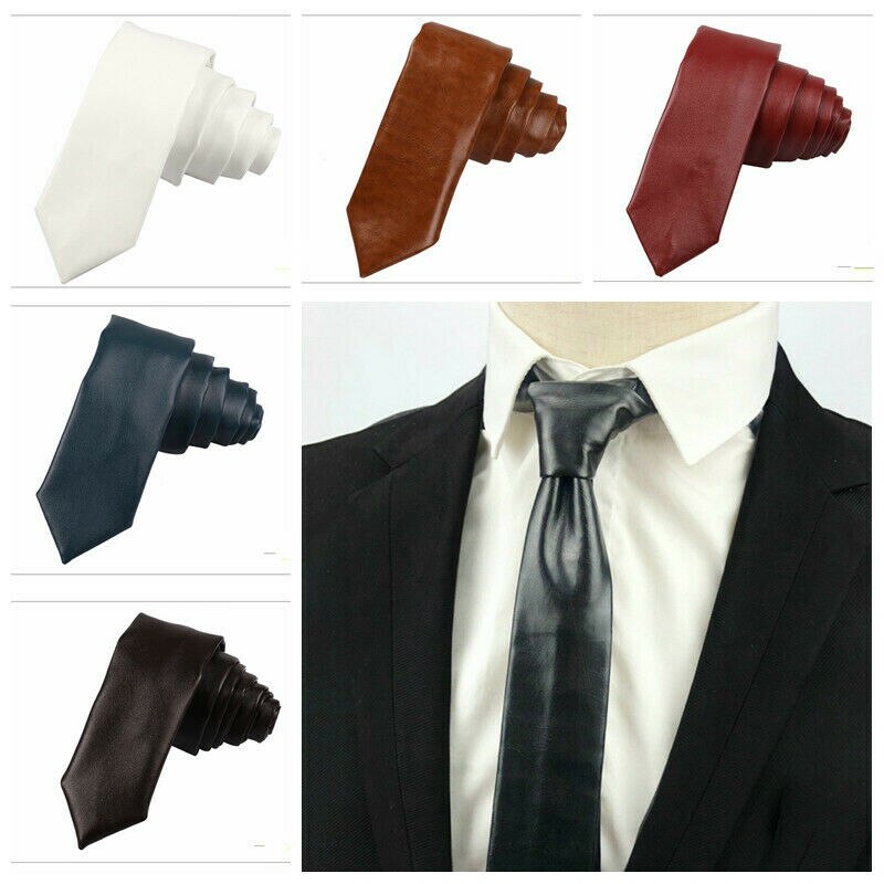Corbatas de cuero PU informales para hombre, corbatas de de Color sólido, corbata para traje de negocios y boda