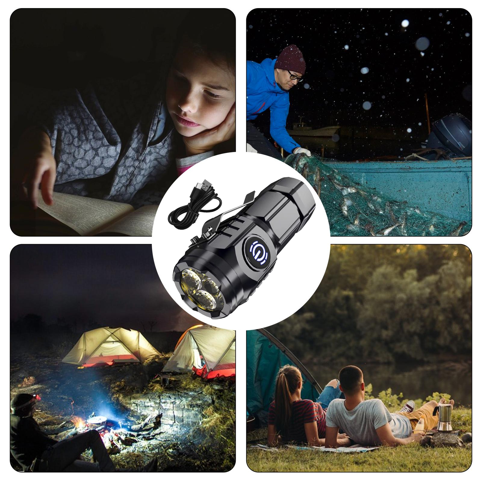 Genopladelige led-lommelygter treøjet monster mini flash superkraft lommelygte med 5 tilstande til camping bærbar belysning