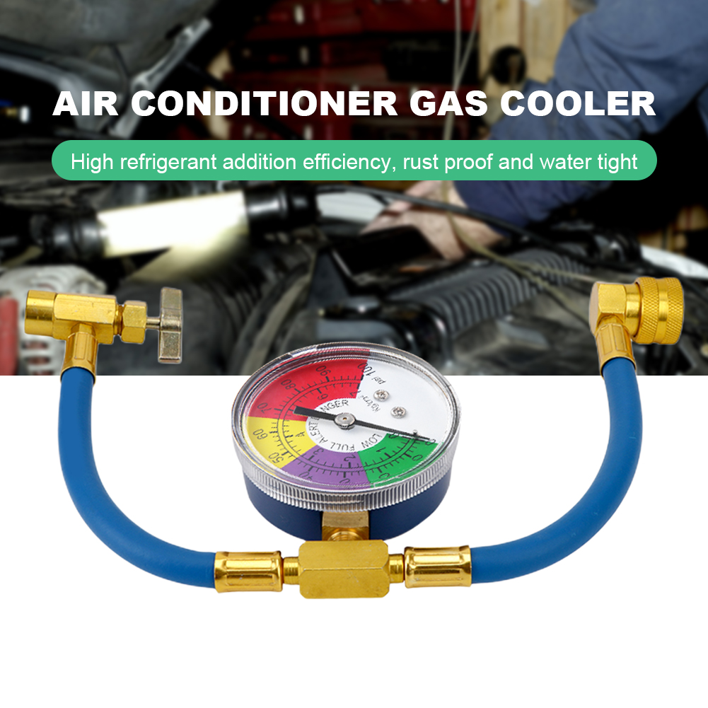 R134a air conditioning gas coolers with pressure gauge, refrigerant gas refill for cars, automotive refrigerant charging hose