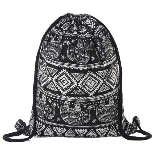 Kvinder canvas snoretræk taske print vintage college studerende skole snorre bagpack piger mochila feminina sack tasker: Default Title