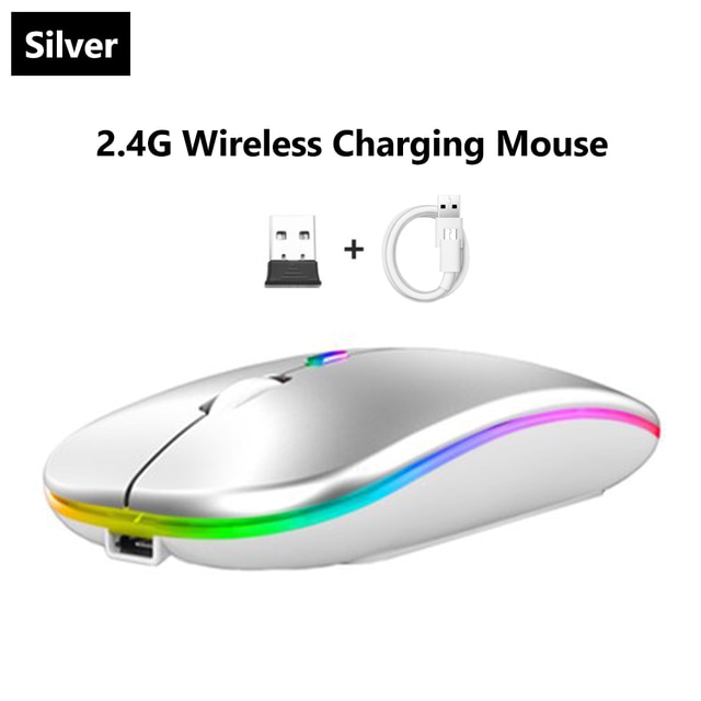 ANKNDO Wireless Mouse RGB Rechargeable Bluetooth Mouse Ultra-Thin 2.4G USB Mous Mute Mouse Mice For PC Laptop Computer Mause: silver 2.4g mouse